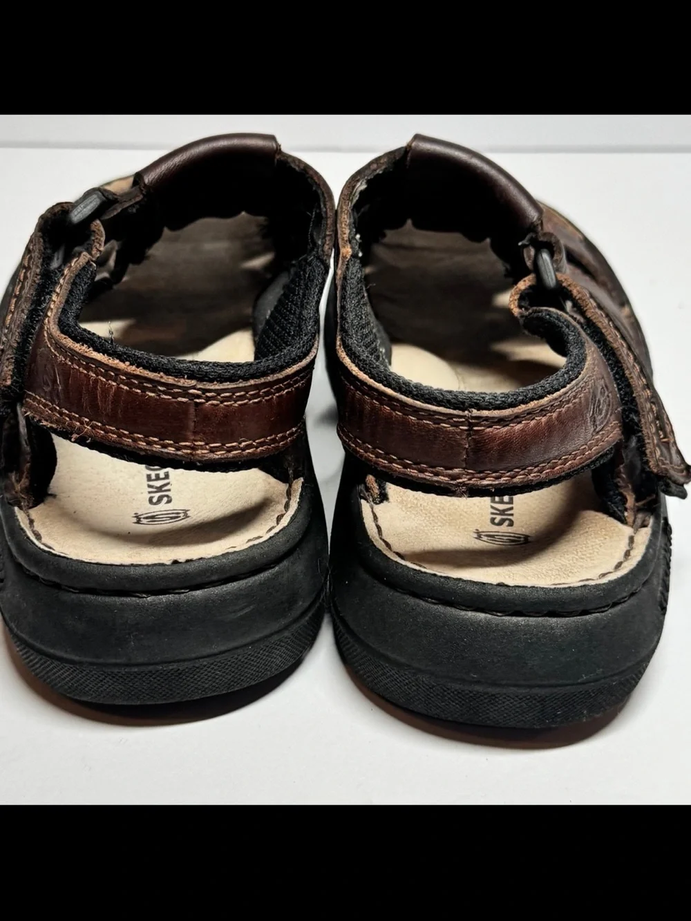 Vintage Skechers Kids Sz 5 Dark Brown Leather Fisherman-Style Sandals 90s